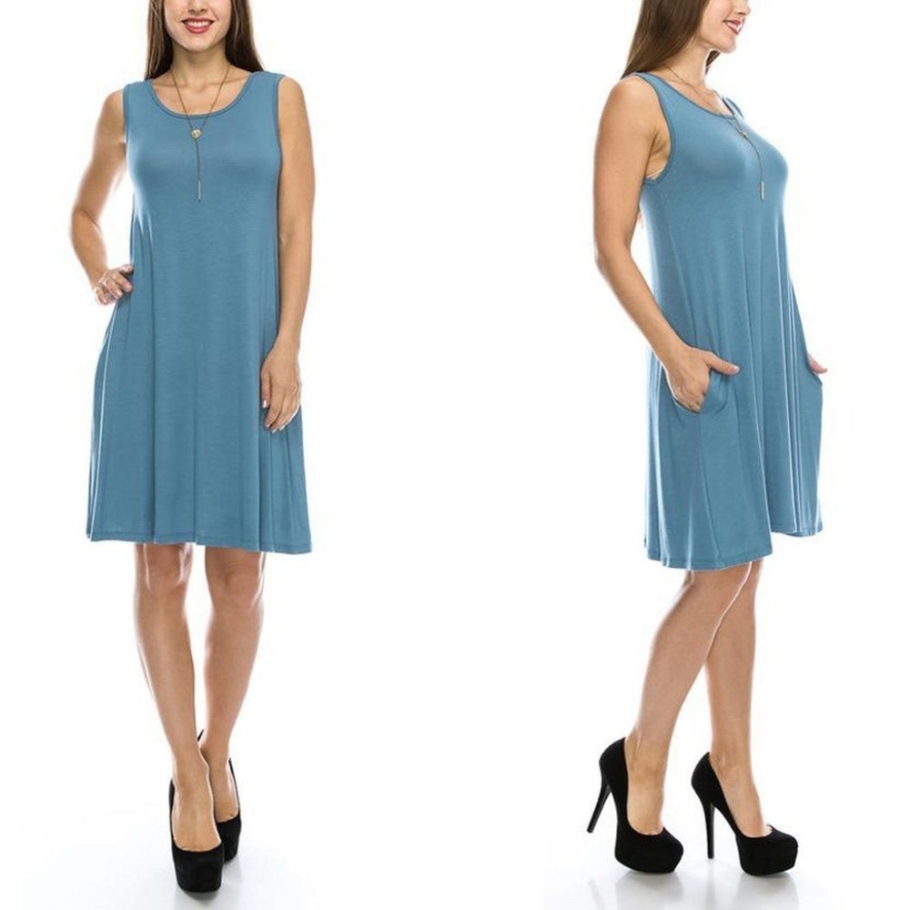 Blue Short Sleeve Mini Dress With Pockets Unbranded - Brand New